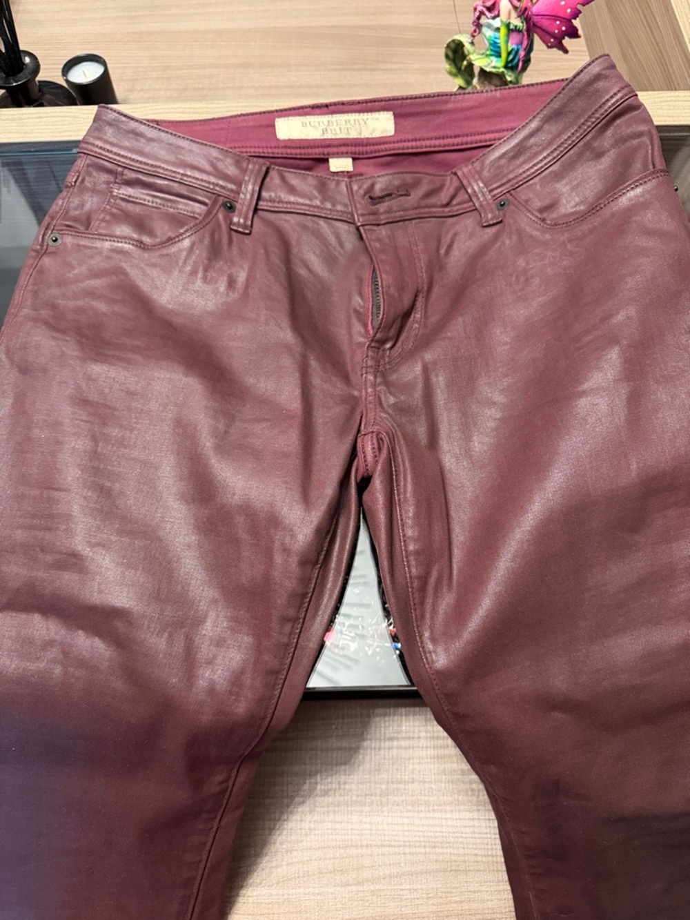 Burberry Women's Wine Leather Skinny Jeans